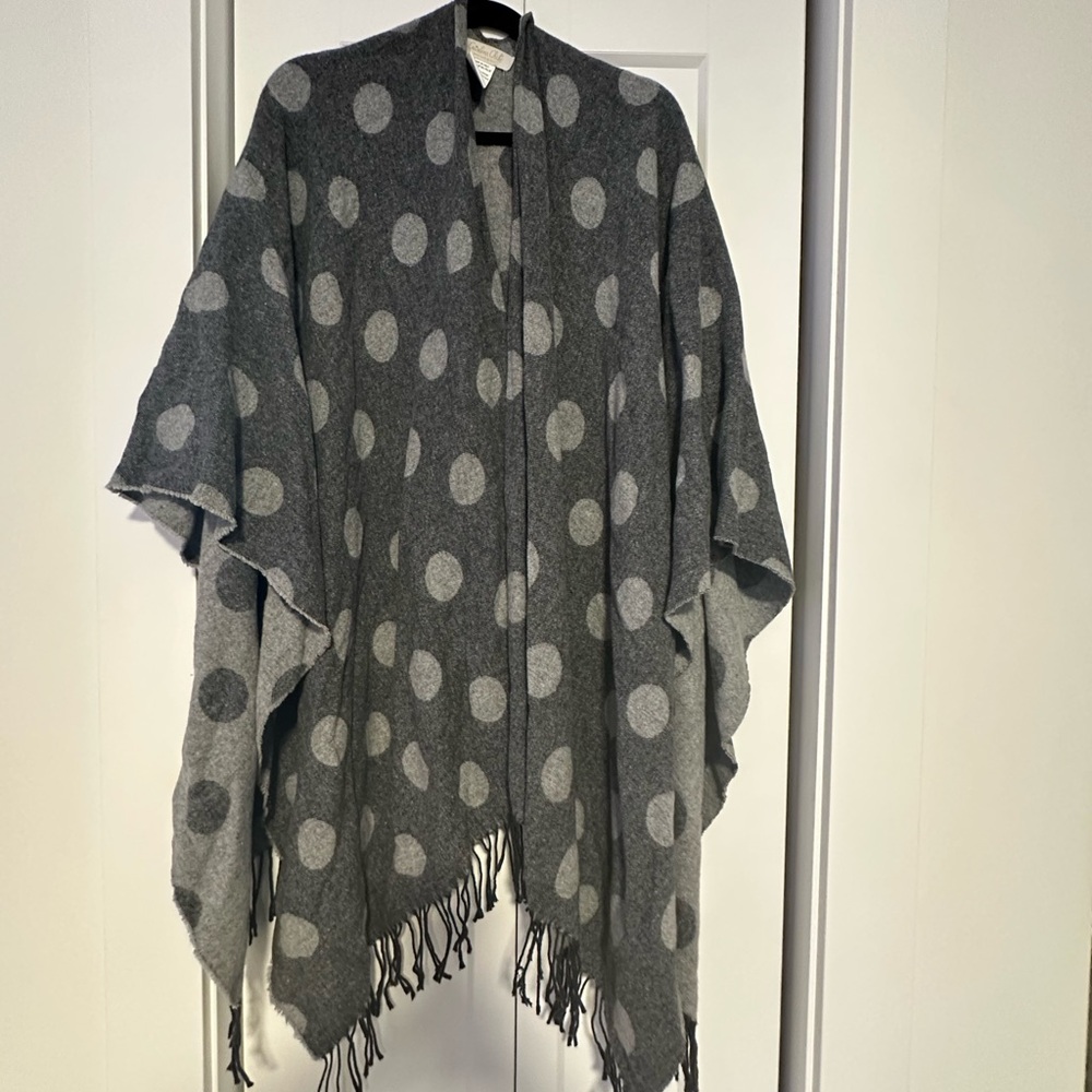 Gray Polka Dot Cape with Fringe